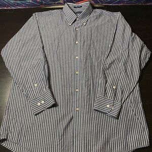 Chaps Navy and White Striped Button Down Shirt
